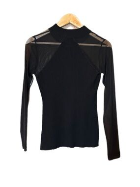 Cocovive black sheer contrast sleeves top